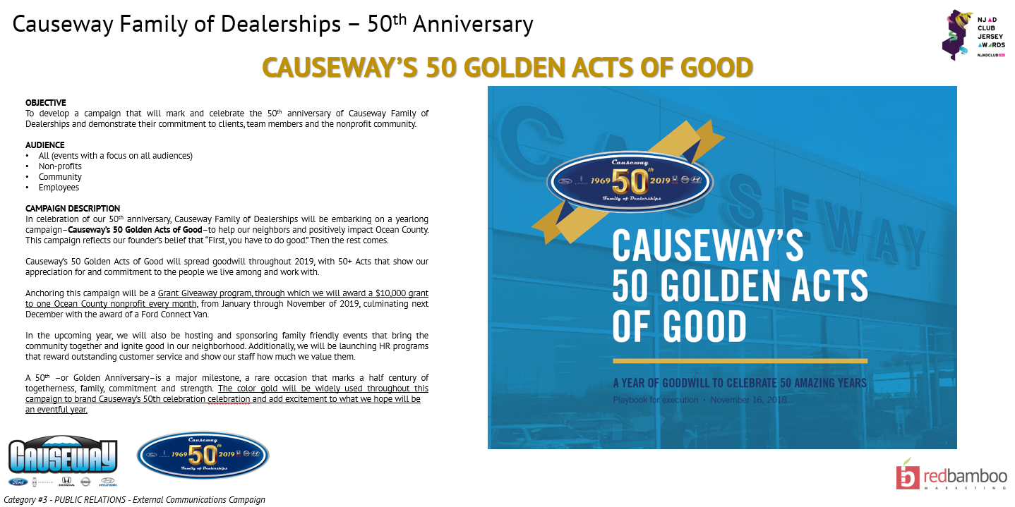 Causeway Family of Dealerships 50th Anniversary "Causeway's 50 Golden Acts of Good"